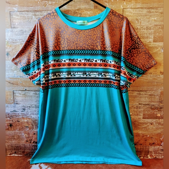 Sunshine and Rodeos Aztec/Turquoise Western Tee - Picture 6 of 14